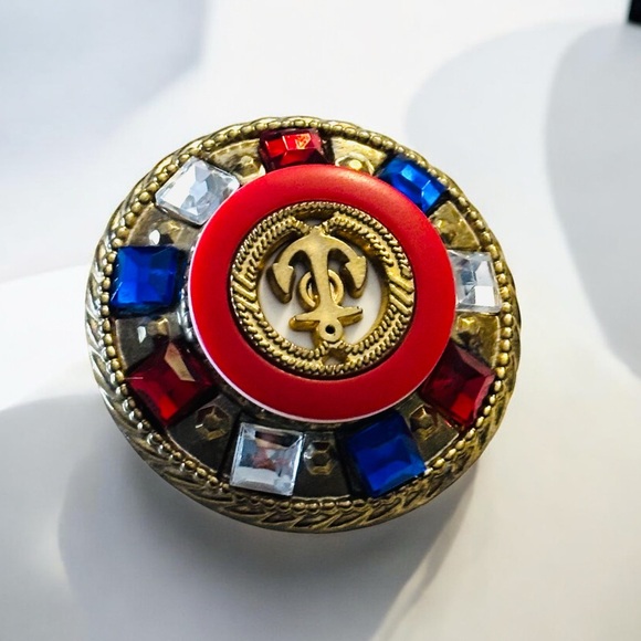Nautical Red and Blue Clip-on Gold-tone Earrings - Picture 3 of 4